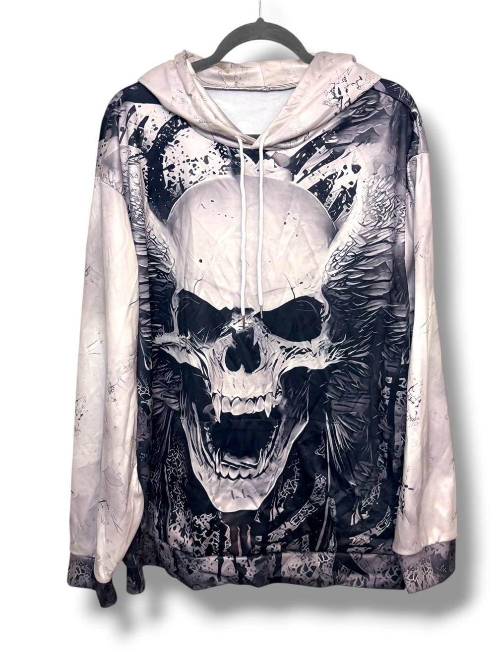 Skull Graphic All Over Print Pullover Hoodie Sweatshirt Mens 2XL Goth Streetwear